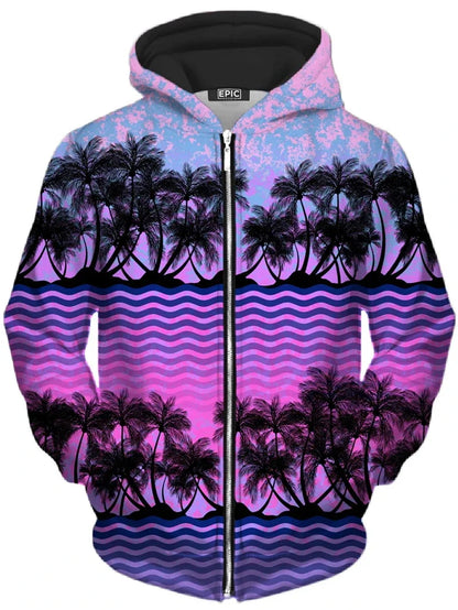 Zip-Up Hoodie with Colorful Tree Print