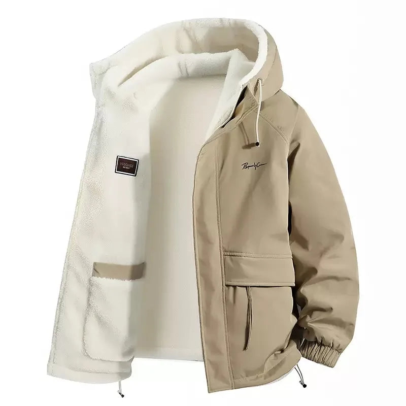 Men's winter jacket with hood and soft fleece lining