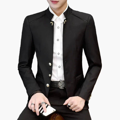 Men's Modern Blazer Jacket with Stand-up Collar – Elegant Casual and Party Look