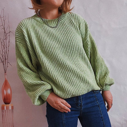 Damen Rib-Pullover Weiche Struktur Langarm Schwarz