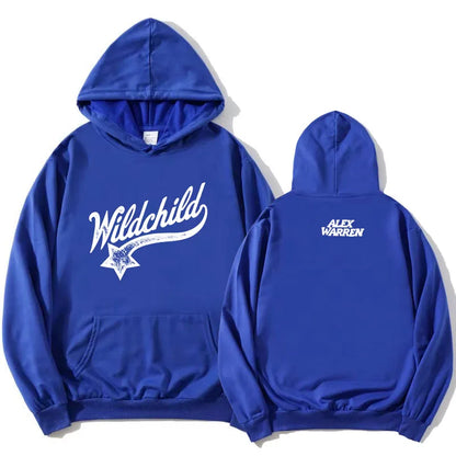 Unisex red hoodie with "Wildchild" star and text print
