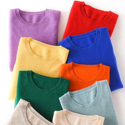 Women's Crew Neck Long-Sleeve Basic Knit Sweater in Many Colors