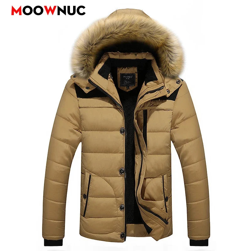 Herren Winterjacke mit Kapuze und Kunstfellbesatz, gesteppt, warm gefüttert