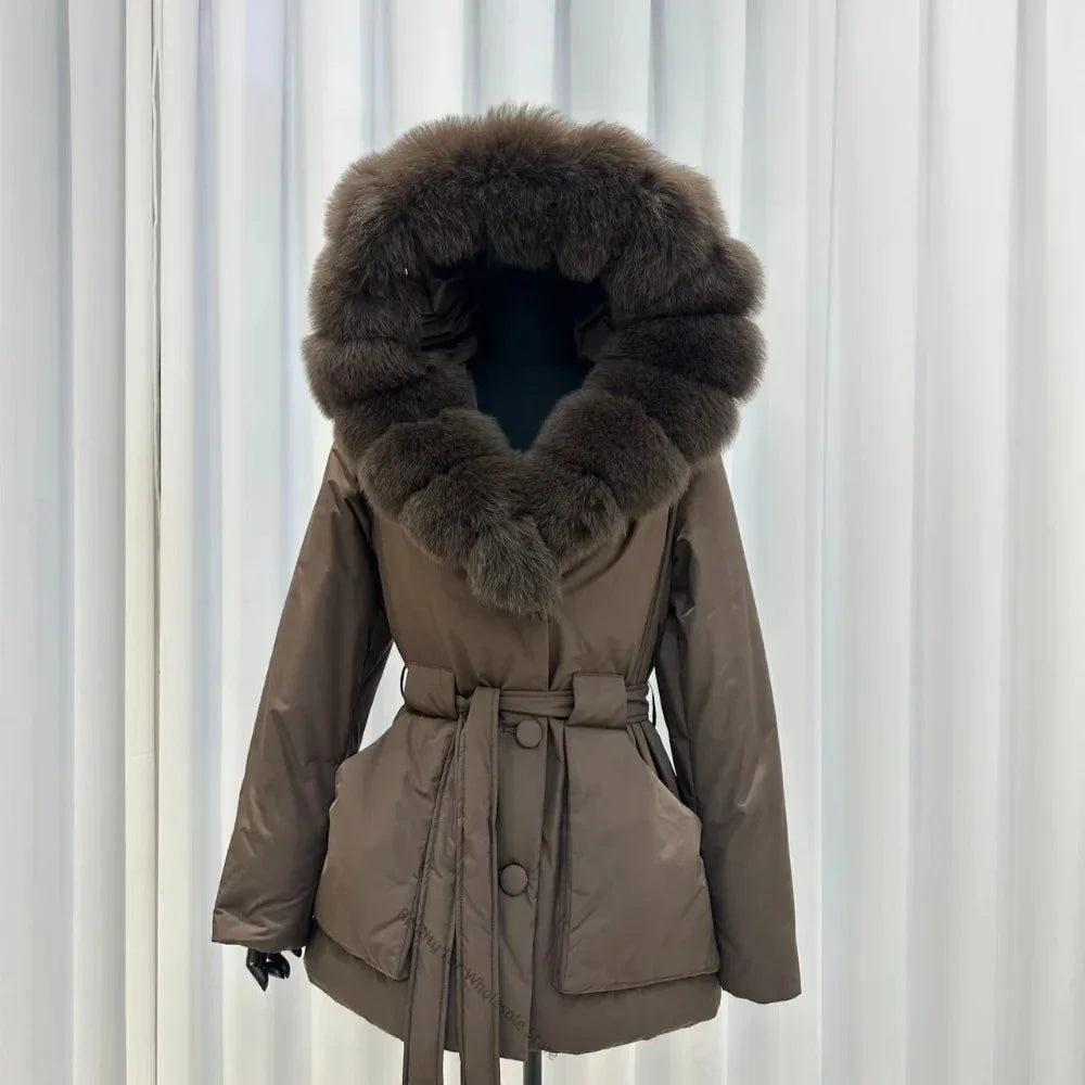 Damen Winterjacke mit Fellkapuze, tailliert, gefüttert