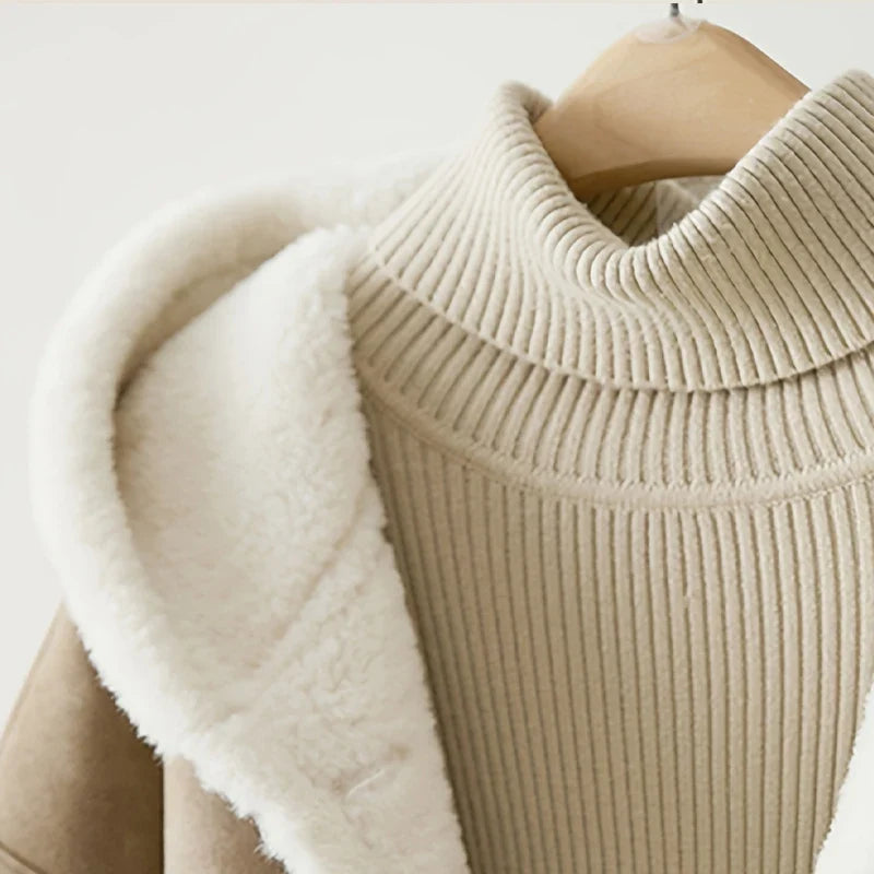 Women's jacket with hood & teddy lining brown