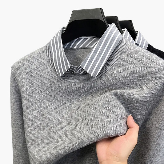 Men's sweater with fake shirt collar in business look – elegant knitted sweater for office & everyday use