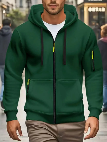 Men's zip-up hoodie with pockets, olive green