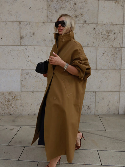 Oversized Damen Trenchcoat mit Gürtel und Stehkragen – Langer lockerer Übergangsmantel
