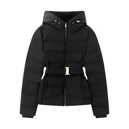 Gesteppte Damen Winterjacke mit Kapuze und Gürtel
