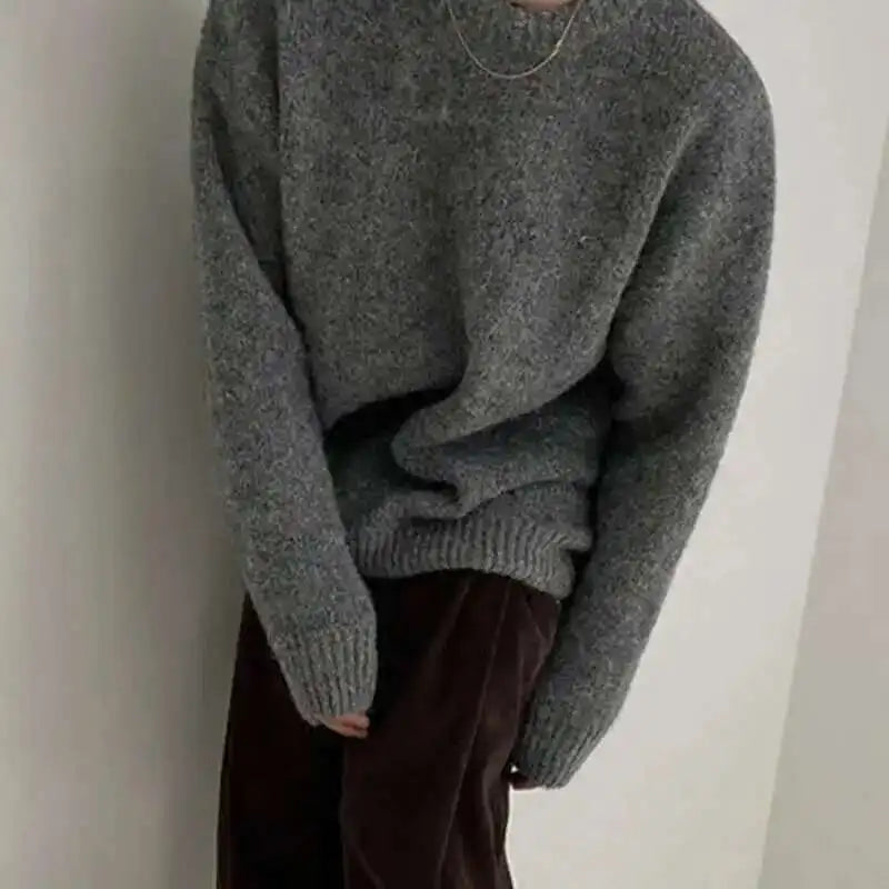 Men's Chunky-Knit Crew-Neck Sweater Gray Long-Sleeve