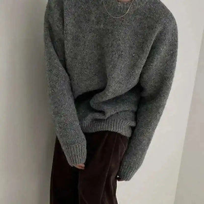 Men's Chunky-Knit Crew-Neck Sweater Gray Long-Sleeve