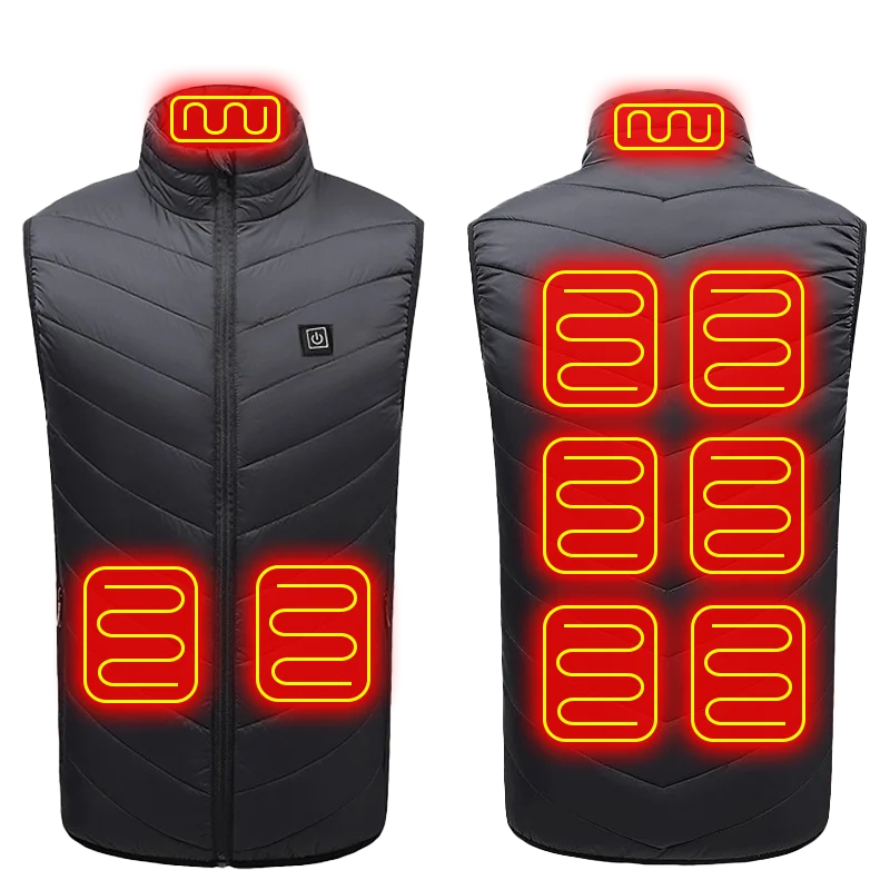 Heated quilted vest with USB connection and 21 heating zones, black