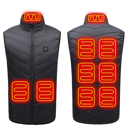 Heated quilted vest with USB connection and 21 heating zones, black