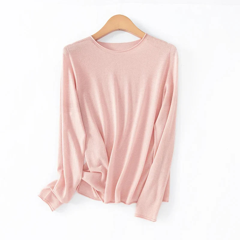 Langarm-Pullover Damen Rundhals Leichtes Material Einfarbig
