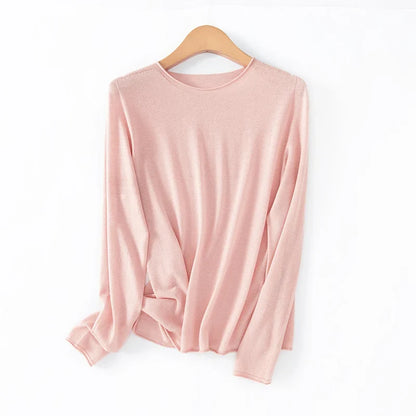 Langarm-Pullover Damen Rundhals Leichtes Material Einfarbig