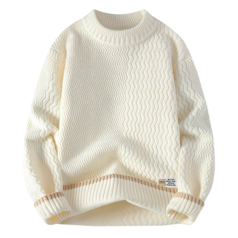Men's turtleneck knitted sweater with wave pattern, red