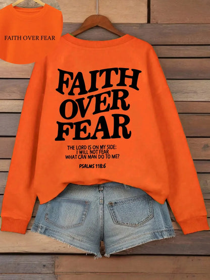Hoodie with "Faith Over Fear" lettering and Bible quote, oversized hoodie