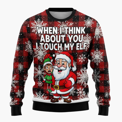 Herren Lustiger Ugly Christmas Sweater – Santa Claus Ho Ho Ho Weihnachtspullover mit frechem Motiv