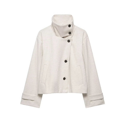 Kurze Damen Übergangsjacke mit Stehkragen und weiten Ärmeln, meliert