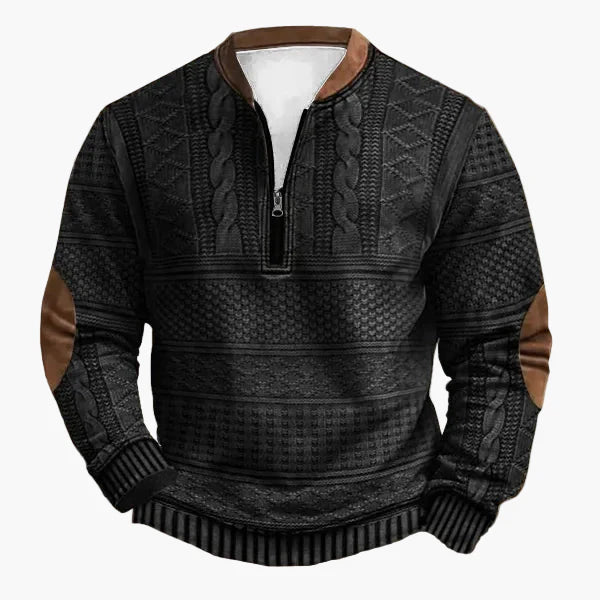 Men's knitted look sweatshirt with stand-up collar and zipper – stylish casual pullover for everyday and outdoor use