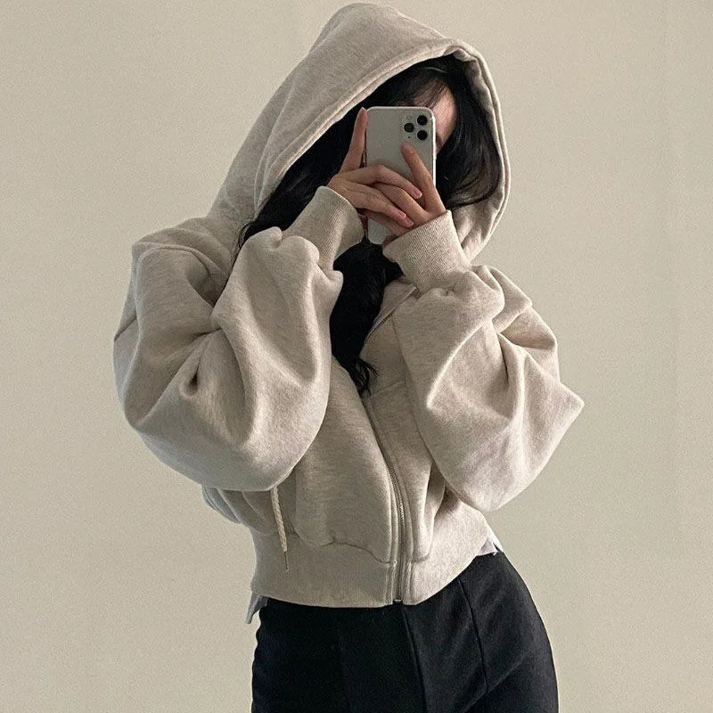 Women's cropped zip-up hoodie - Oversized fit