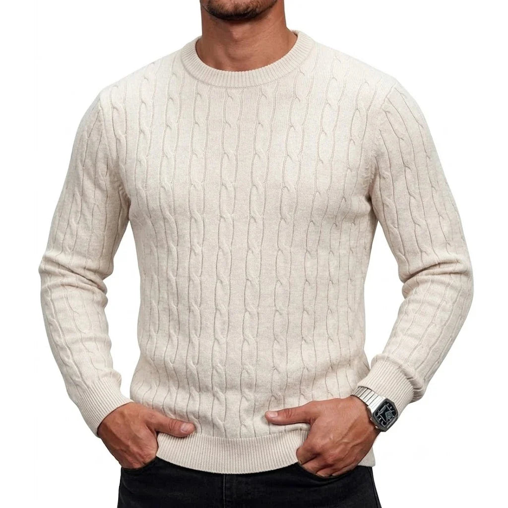 Herren Pullover Rundhals Zopfmuster Langarm Strickpullover
