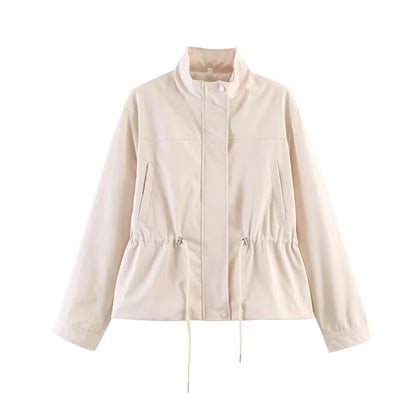 Women's Jacket with Stand Collar and Drawstring Waist
