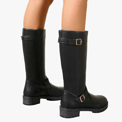 Women's boots with buckles and zipper – Fashionable knee-high boots for autumn and winter