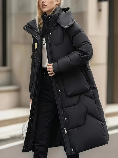 Langer Steppmantel mit Kapuze und Taschen für Damen