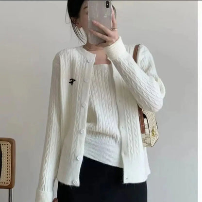 Women's knitted set with cable-knit cardigan & top