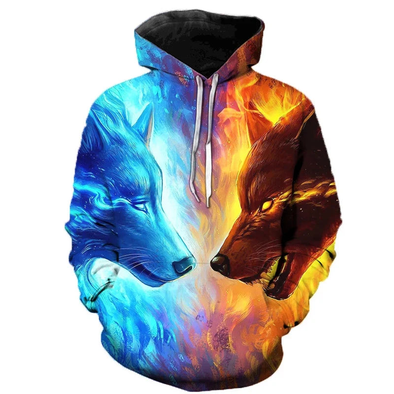 Wolf hoodie with 3D print and hood, unique design