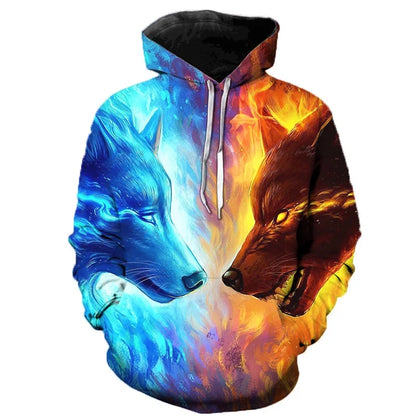 Wolf hoodie with 3D print and hood, unique design