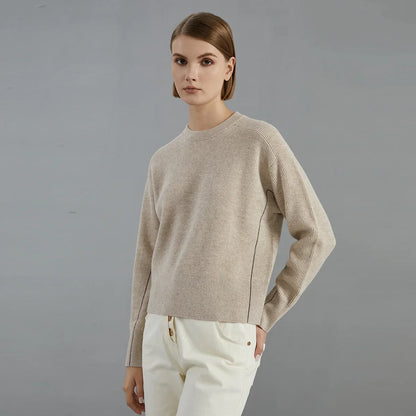 Women's ribbed crew-neck long-sleeve sweater