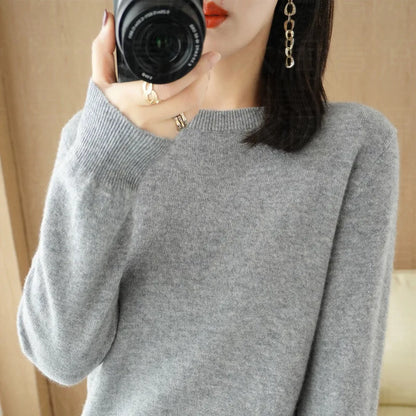 Damen Rundhals Pullover Langarm Basic Strickpullover