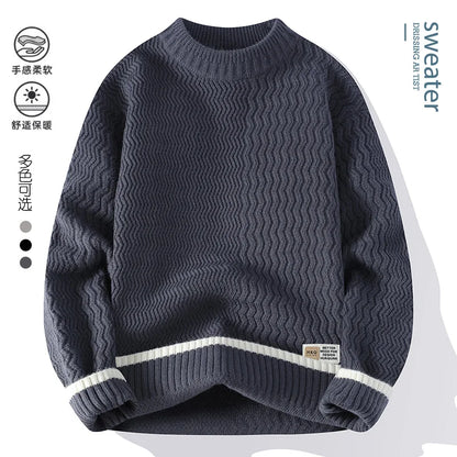 Men's turtleneck knitted sweater with wave pattern, red