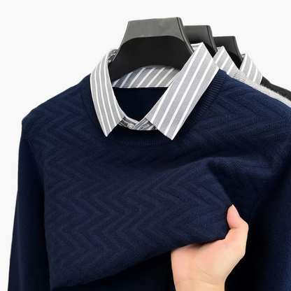 Men's sweater with fake shirt collar in business look – elegant knitted sweater for office & everyday use