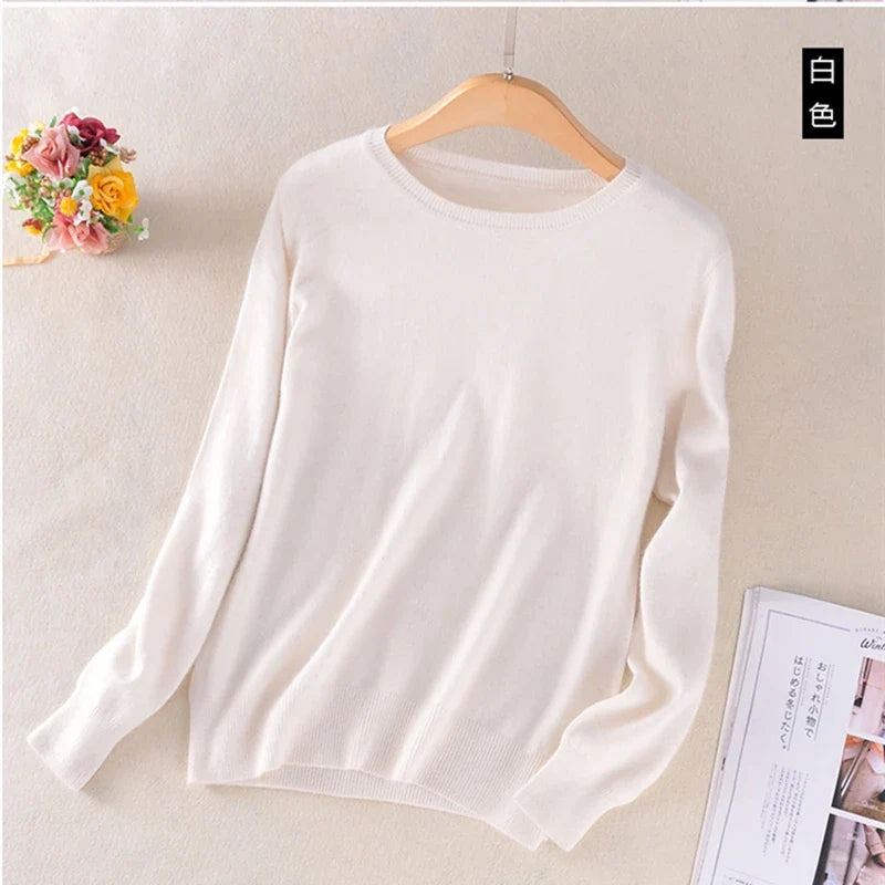 Women's Crew Neck Long-Sleeve Basic Knit Sweater in Many Colors