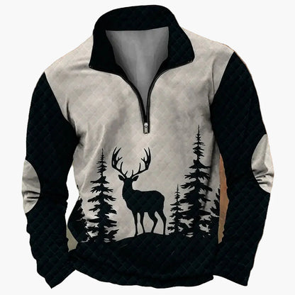 Men's outdoor sweatshirt with wildlife print and stand-up collar – leisure & hunting