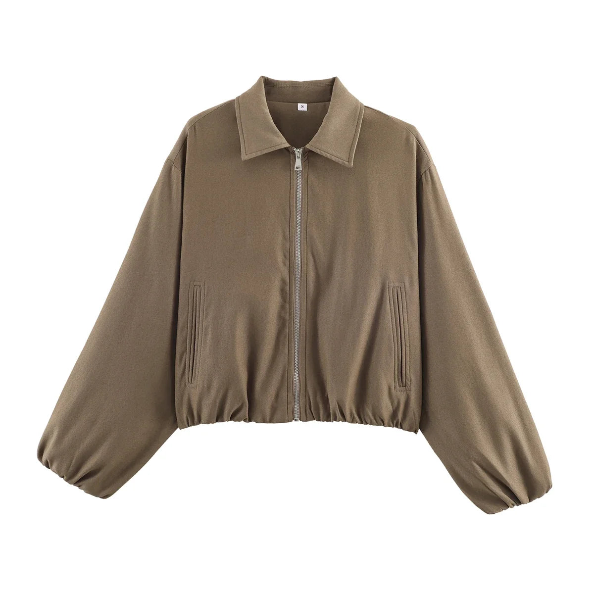 Women's cropped bomber jacket with zipper & collar