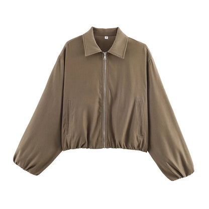 Women's cropped bomber jacket with zipper & collar