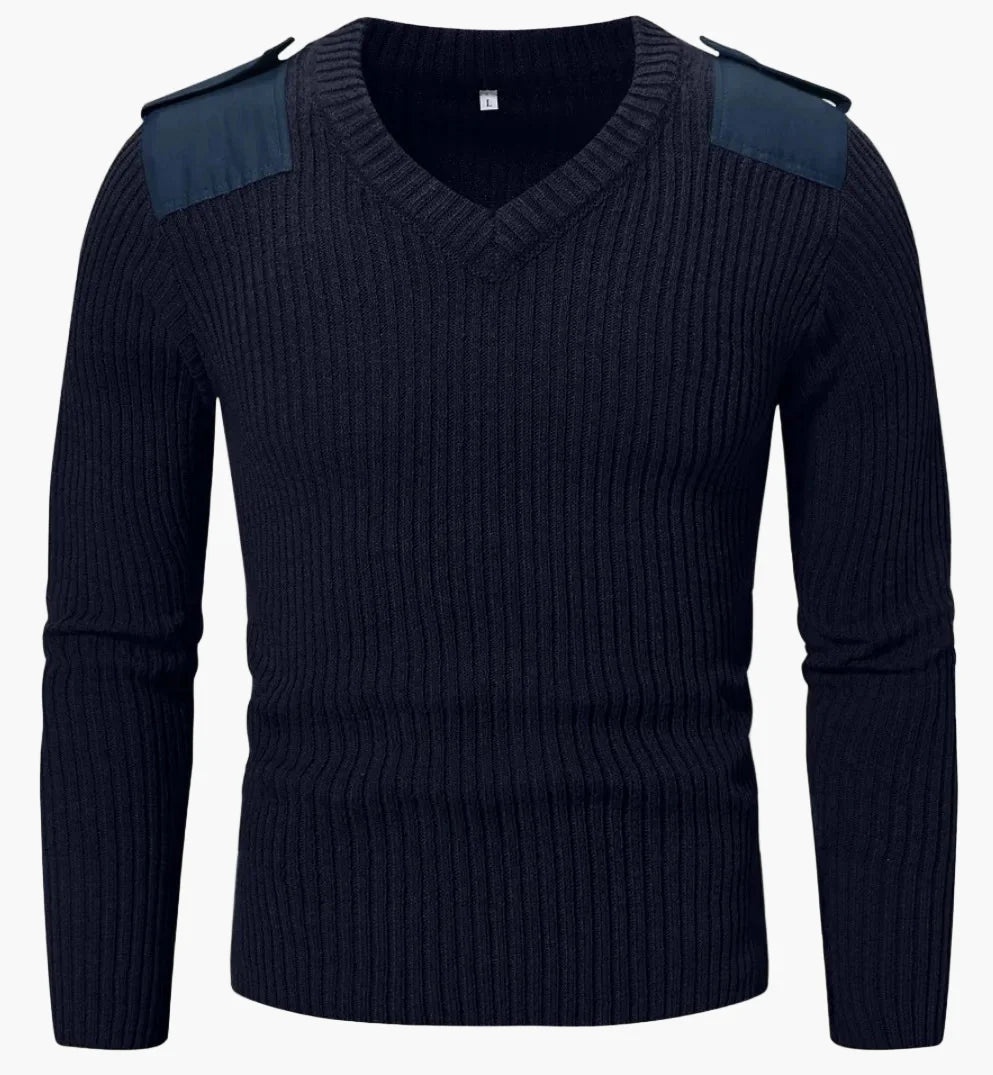 Men's Military-Style Knit Sweater with V-Neck – Fashionable Casual and Outdoor Sweater