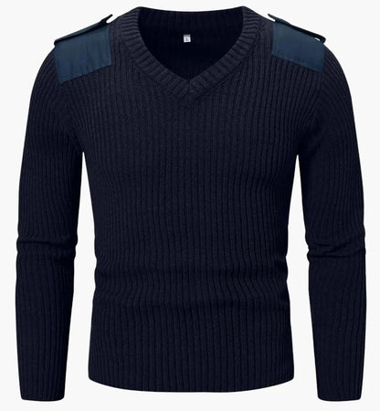 Men's Military-Style Knit Sweater with V-Neck – Fashionable Casual and Outdoor Sweater
