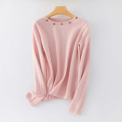 Damen Langarmshirt mit Rundhalsausschnitt und Zierknöpfen