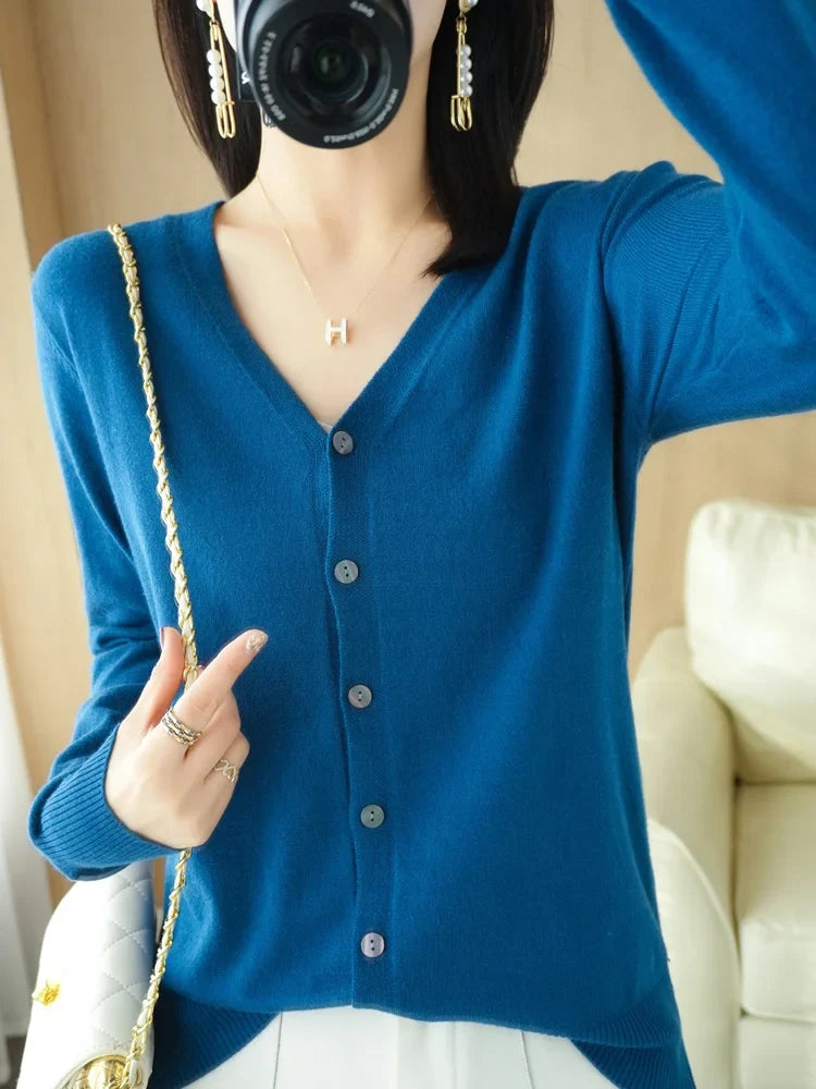 Damen Strick-Cardigan mit V-Ausschnitt und Knopfleiste