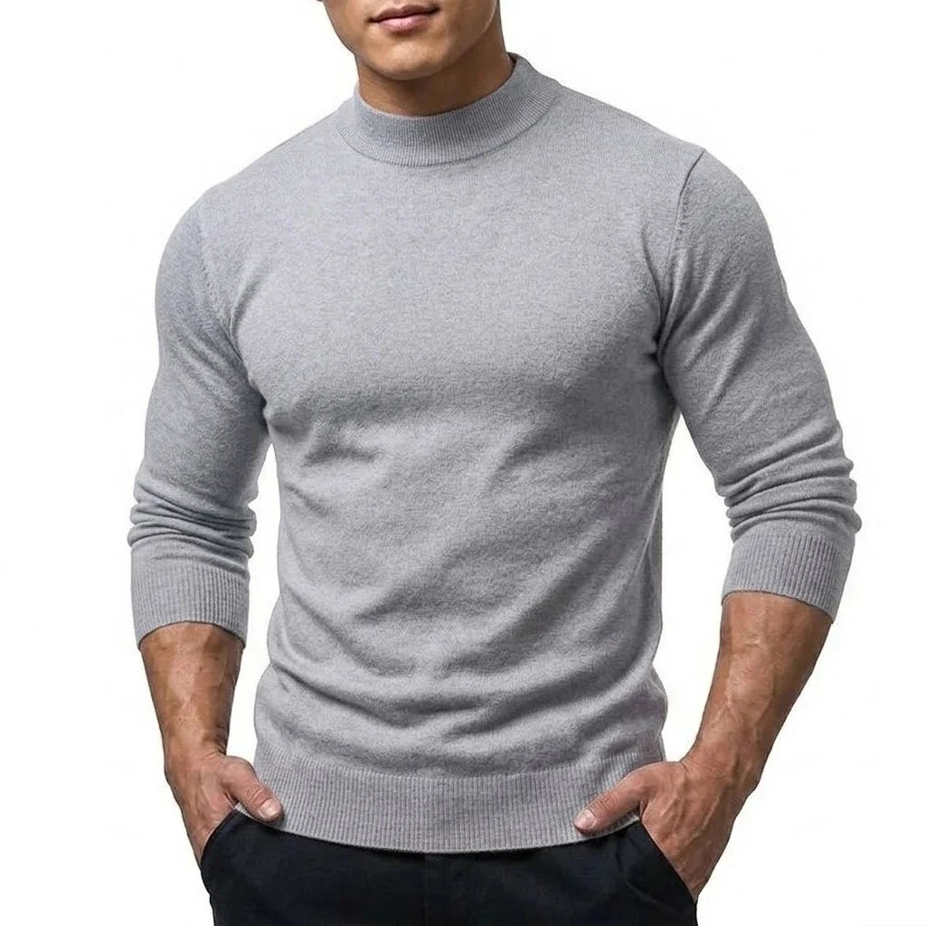 Men's long-sleeve turtleneck knit sweater with ribbed cuffs, slim fit