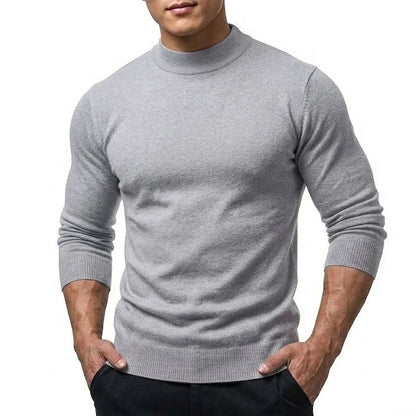 Men's long-sleeve turtleneck knit sweater with ribbed cuffs, slim fit
