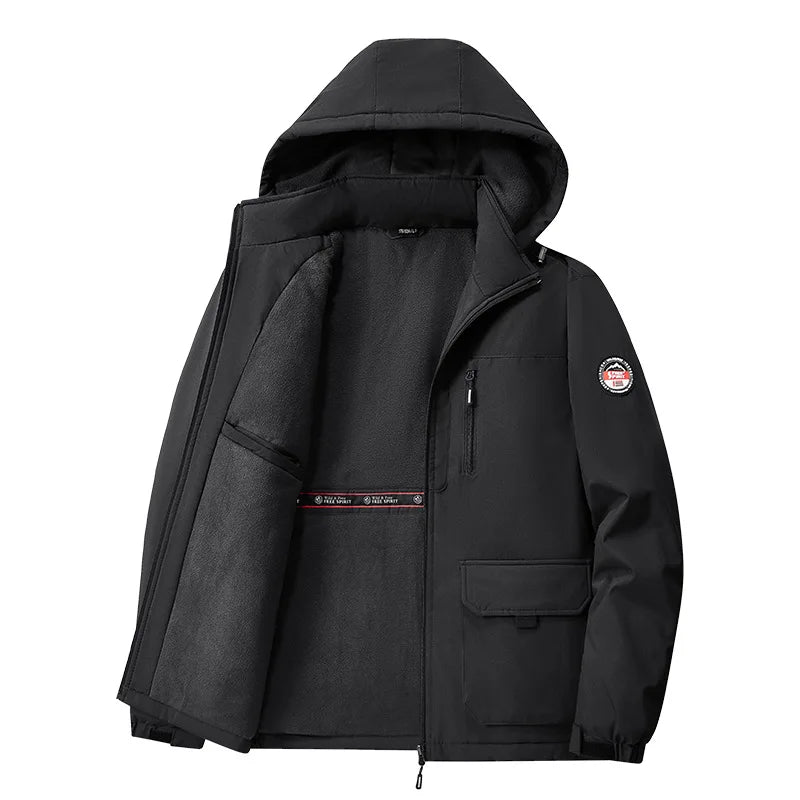 Herren Winterjacke mit Kapuze Gefüttert Mehrere Taschen