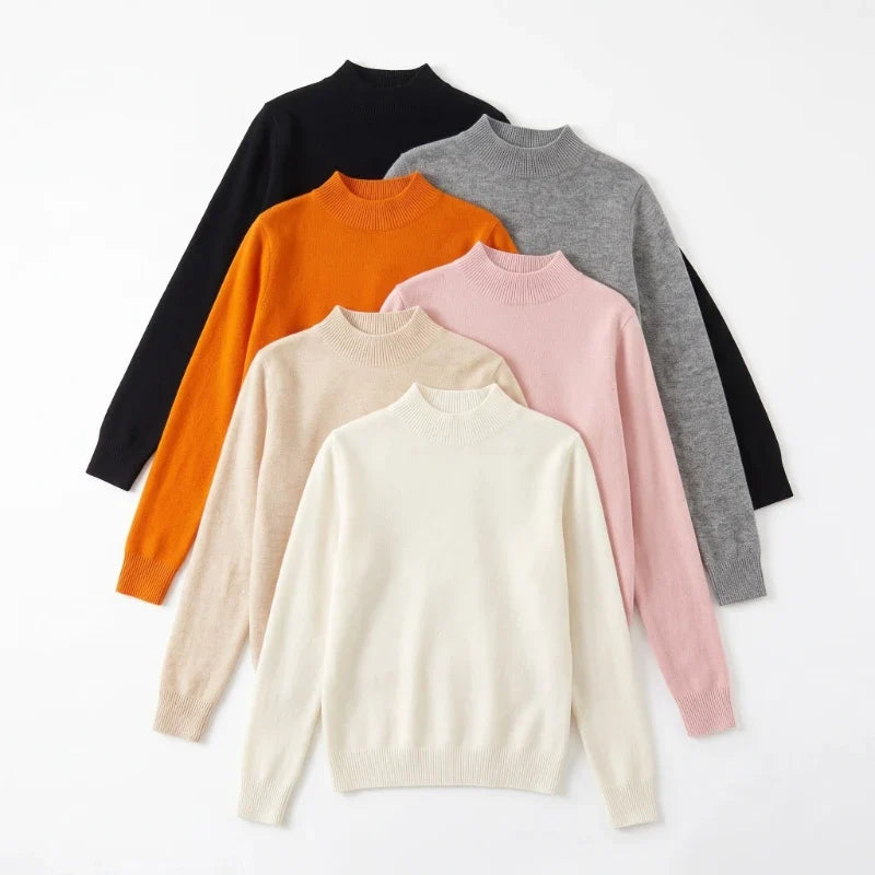 Women's long-sleeve turtleneck basic knitted sweater, high-neck sweater