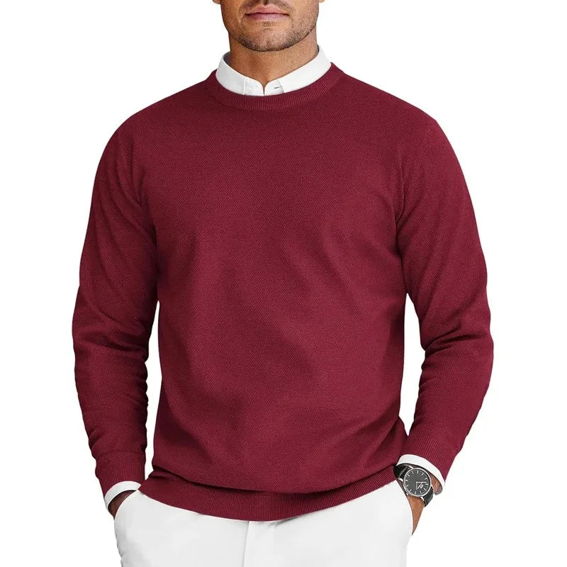 Men's fine-knit crew-neck sweater long-sleeve