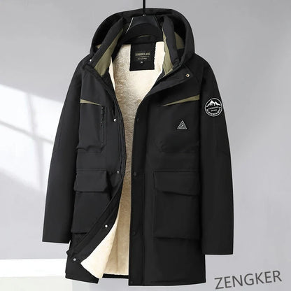 Herren Winterparka Lang Gefüttert mit Kapuze Winddichte Winterjacke Warm